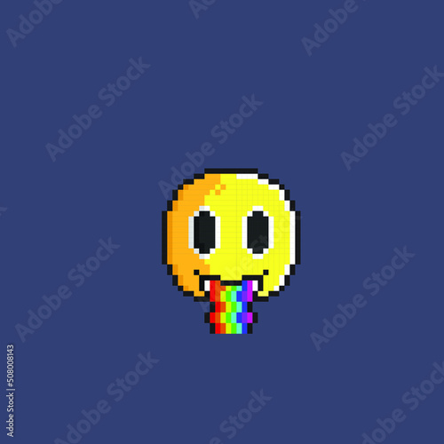 smile head with rainbow vomit in pixel art style