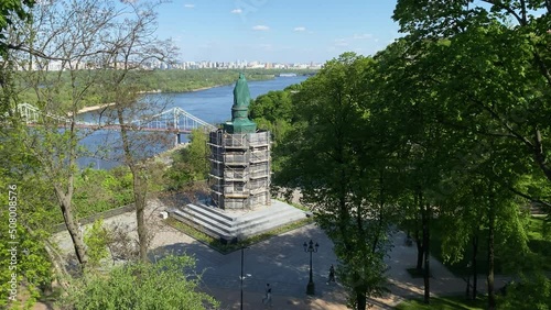 Monument to Volodymyr the Great protected from rocket attacks amid Russian invasion of Ukraine in central Kyiv, Ukraine