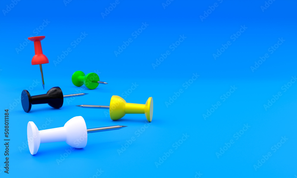 3d illustration, push tacks , blue background ,copy space, 3d rendering 3d illustration, push tacks , blue background ,copy space, 3d rendering