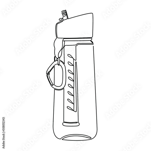 Travel water filter drawn with one continuous line. Isolated stock vector illustration
