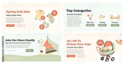 Baby store special offers at web banner design set