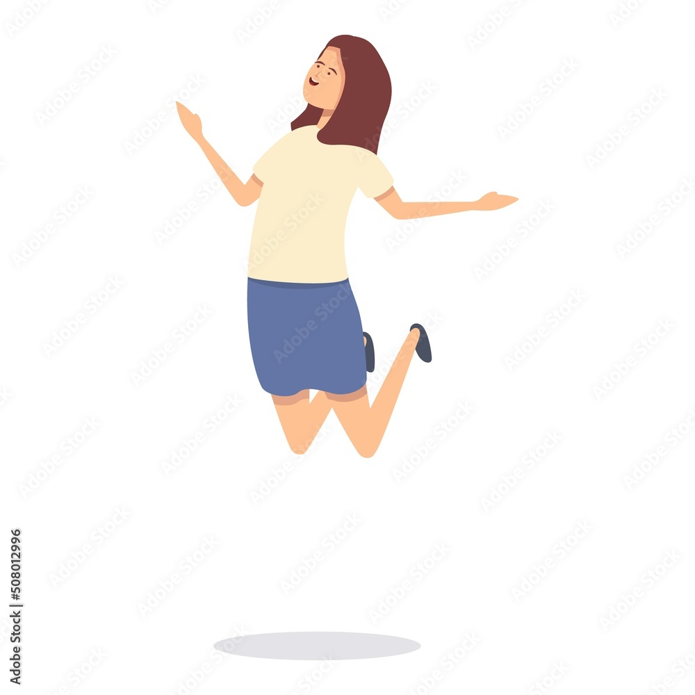 Girl happy jump icon cartoon vector. Business marketing. Emotion head Girl happy jump icon cartoon vector. Business marketing. Emotion head