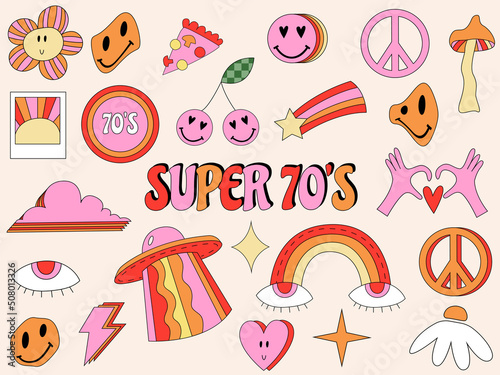 Big 1970 vibes set. 1970 groovy illustrations 