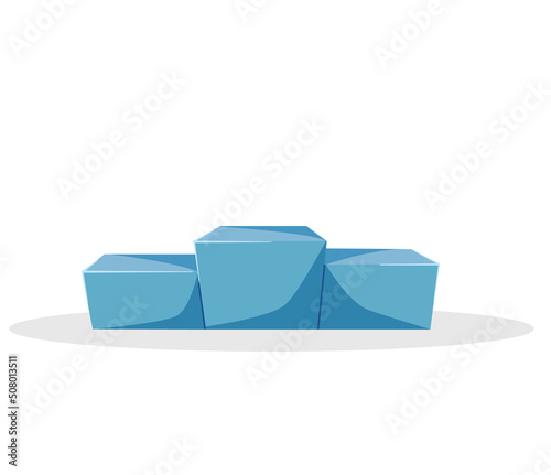 Podium as symbols of victory. Winning competition, getting prize-winning place, first place. Stand with three pedestals isolated on white. Achievement of success, victory, result of competition