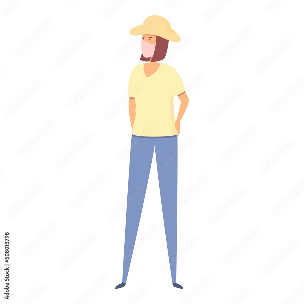 Summer trip in hat icon cartoon vector. Mask travel. Face airport