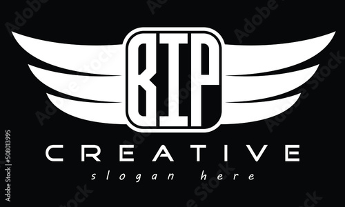 BIP three Letter Wings Flying Initial wing symbol minimalist creative flag logo design, Vector template