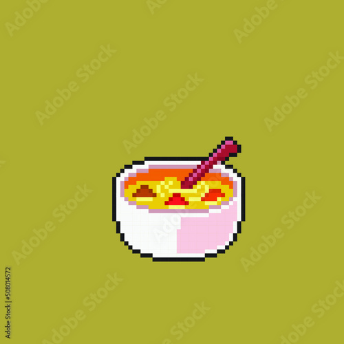 a soup in the bowl in pixel art style