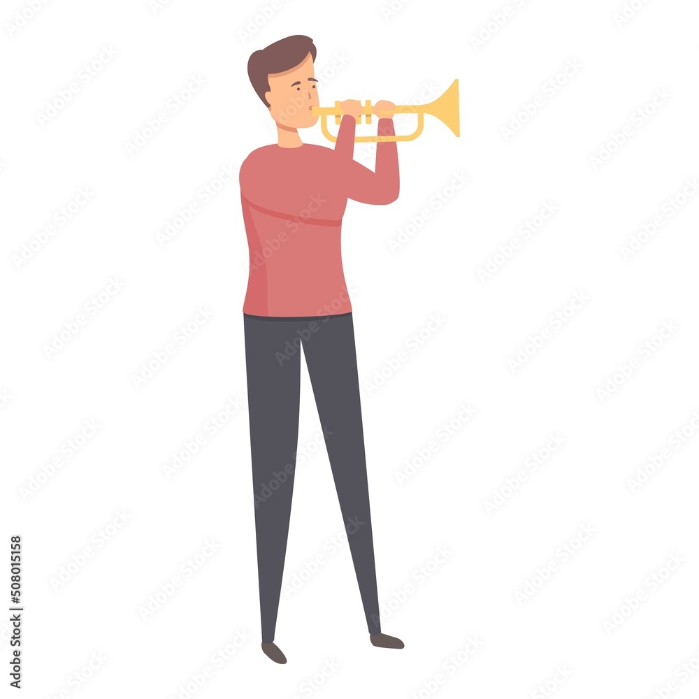 Play trumpet icon cartoon vector. Music school. Sing boy Play trumpet icon cartoon vector. Music school. Sing boy