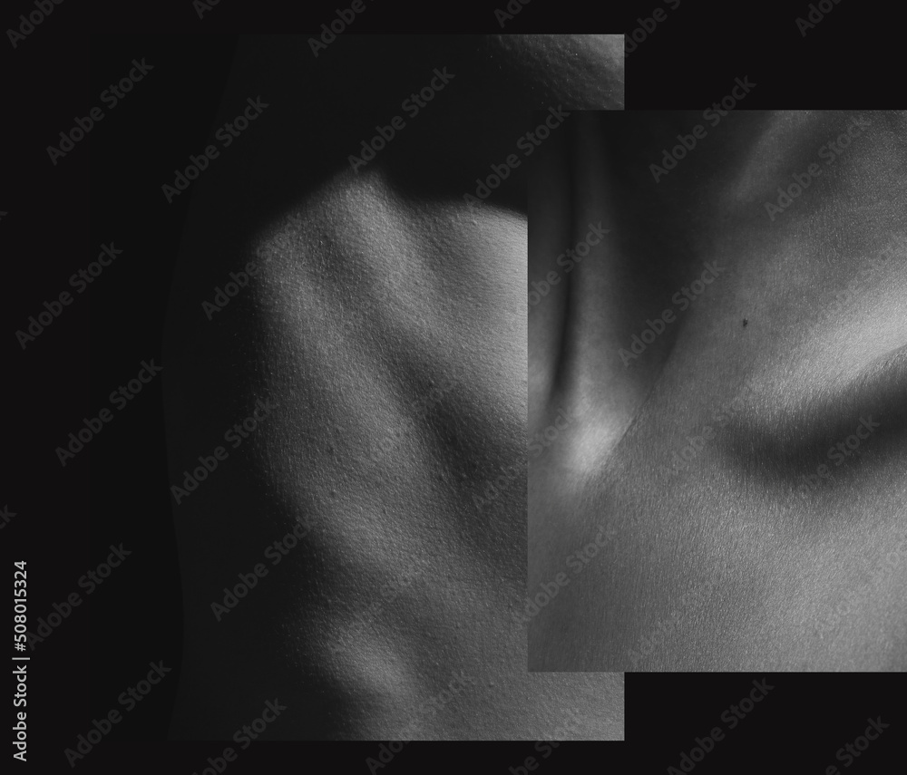 Preset with closeup images of part of female body. Detailed texture of ...