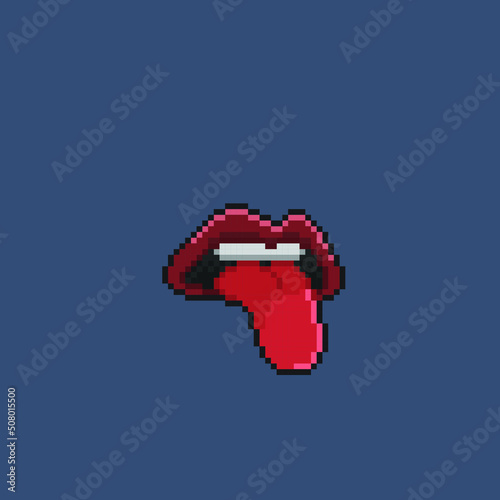 mouth with sticking tongue out in pixel art style