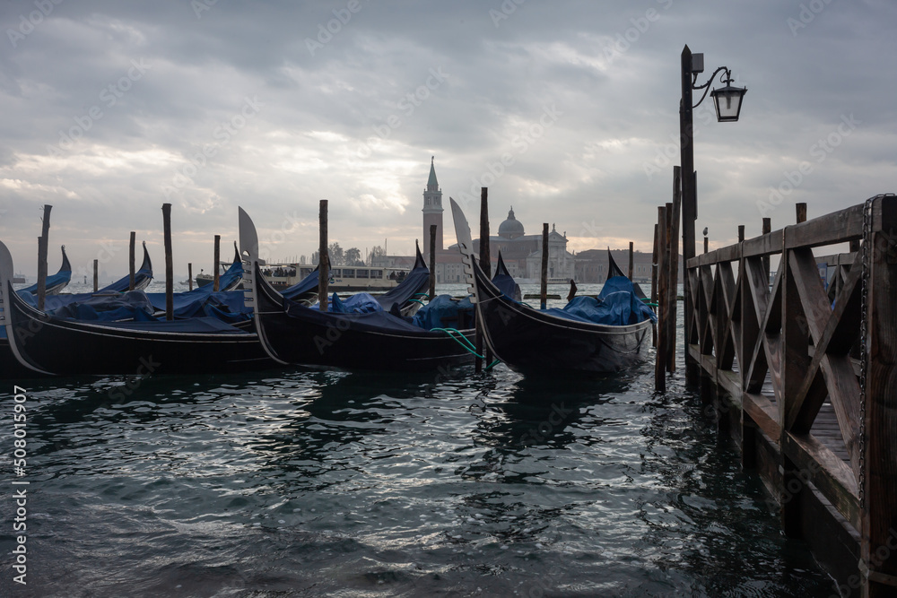 Gondolas on the Grand Canal in Venice