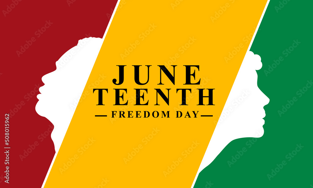 Juneteenth Freedom Day poster design with face silhouettes, African-American history and heritage. Annual American holiday on June 19