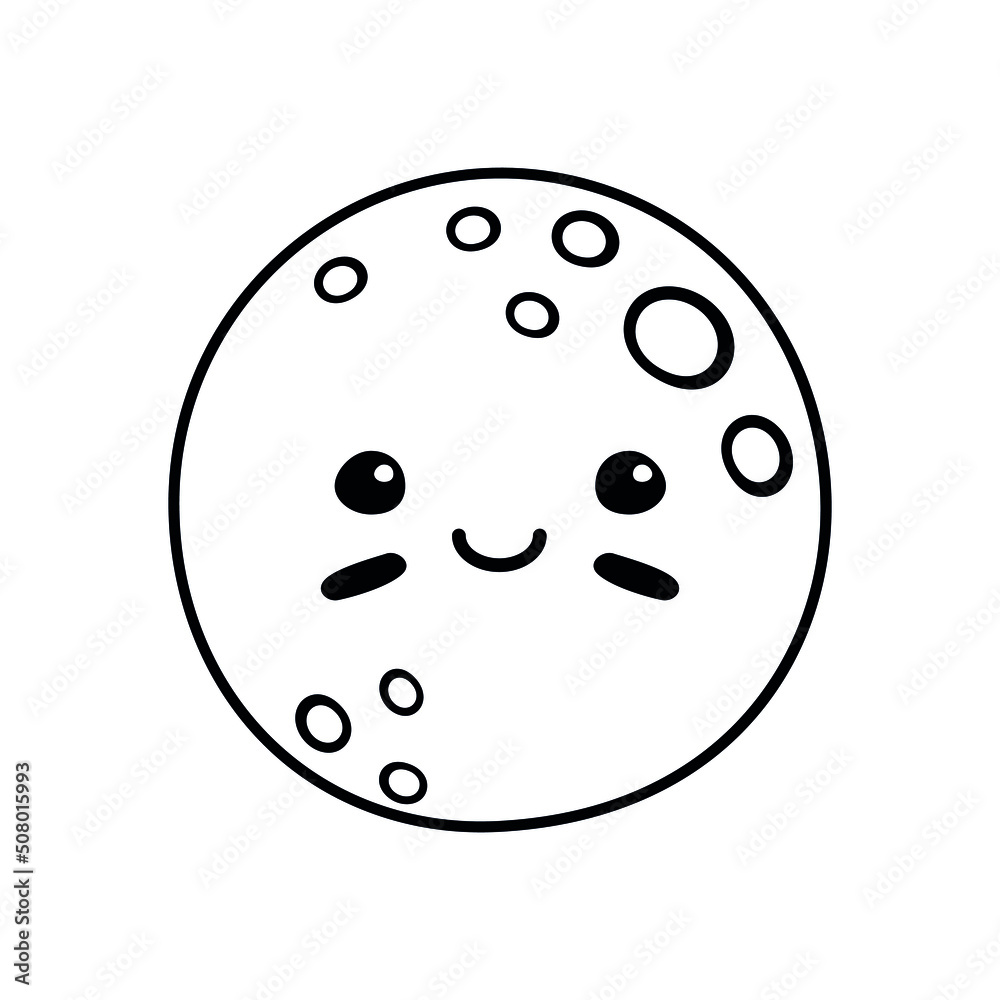 Vector hand drawn flat moon with face isolated on white background Vector hand drawn flat moon with face isolated on white background