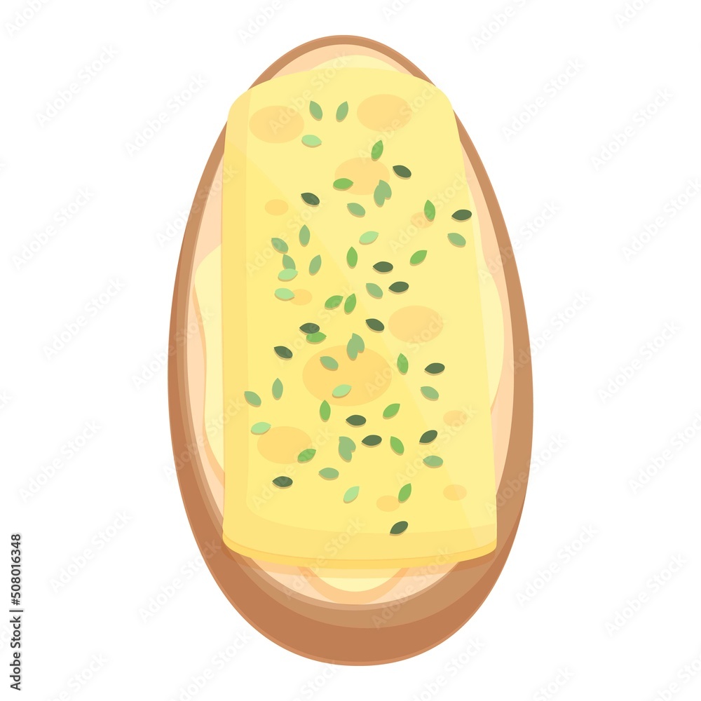 Yellow cheese bruschetta icon cartoon vector. Food toast. Italian recipe