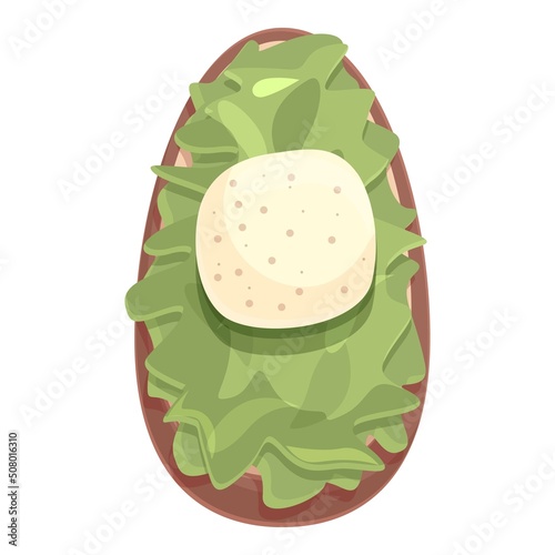 Green bruschetta icon cartoon vector. Bread appetizer. Food toast