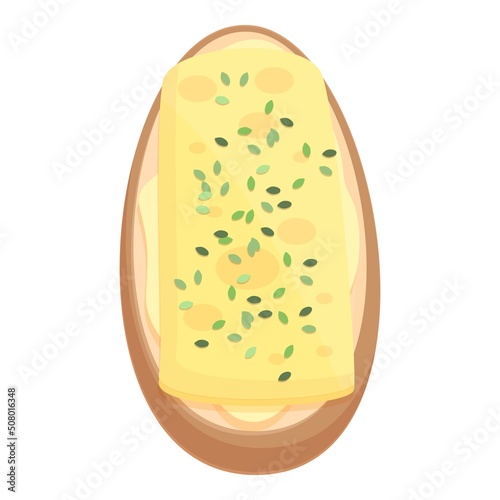 Yellow cheese bruschetta icon cartoon vector. Food toast. Italian recipe