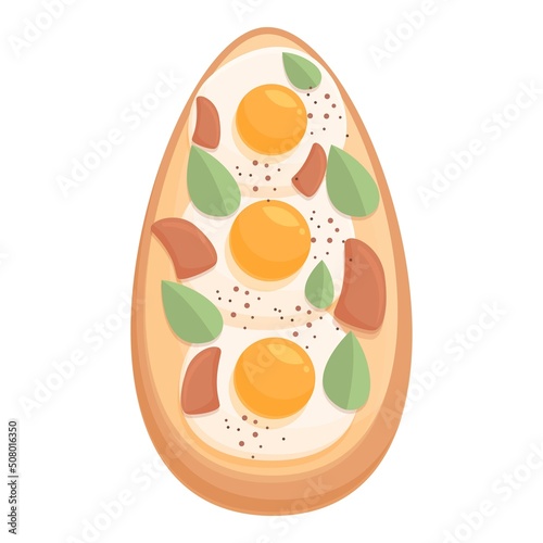 Fried egg bruschetta icon cartoon vector. Italian bread. Food toast