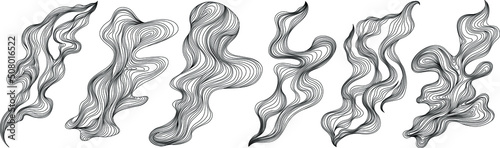 Set of abstract shapes. Hand drawn vector illustrations. Ink painting style composition