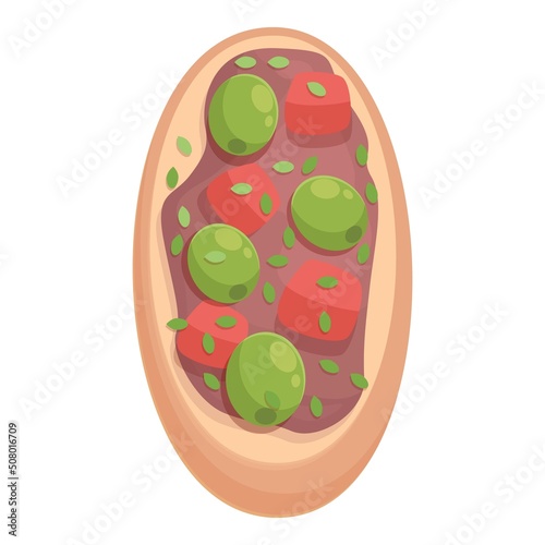 Olive bruschetta icon cartoon vector. Toast food. Starter lunch