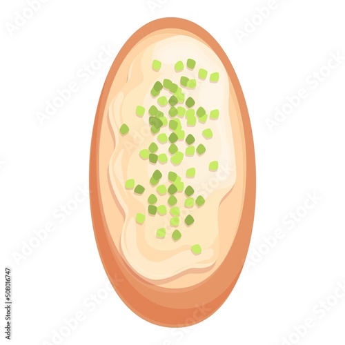 Cooking bruschetta icon cartoon vector. Dinner sauce. Bread italian