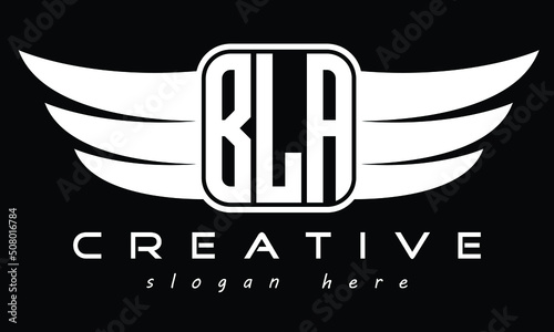 BLA three Letter Wings Flying Initial wing symbol minimalist creative flag logo design, Vector template