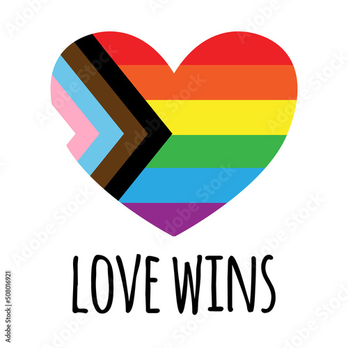 Vector flat lgbt rainbow flag heart with love wins lettering isolated on white background