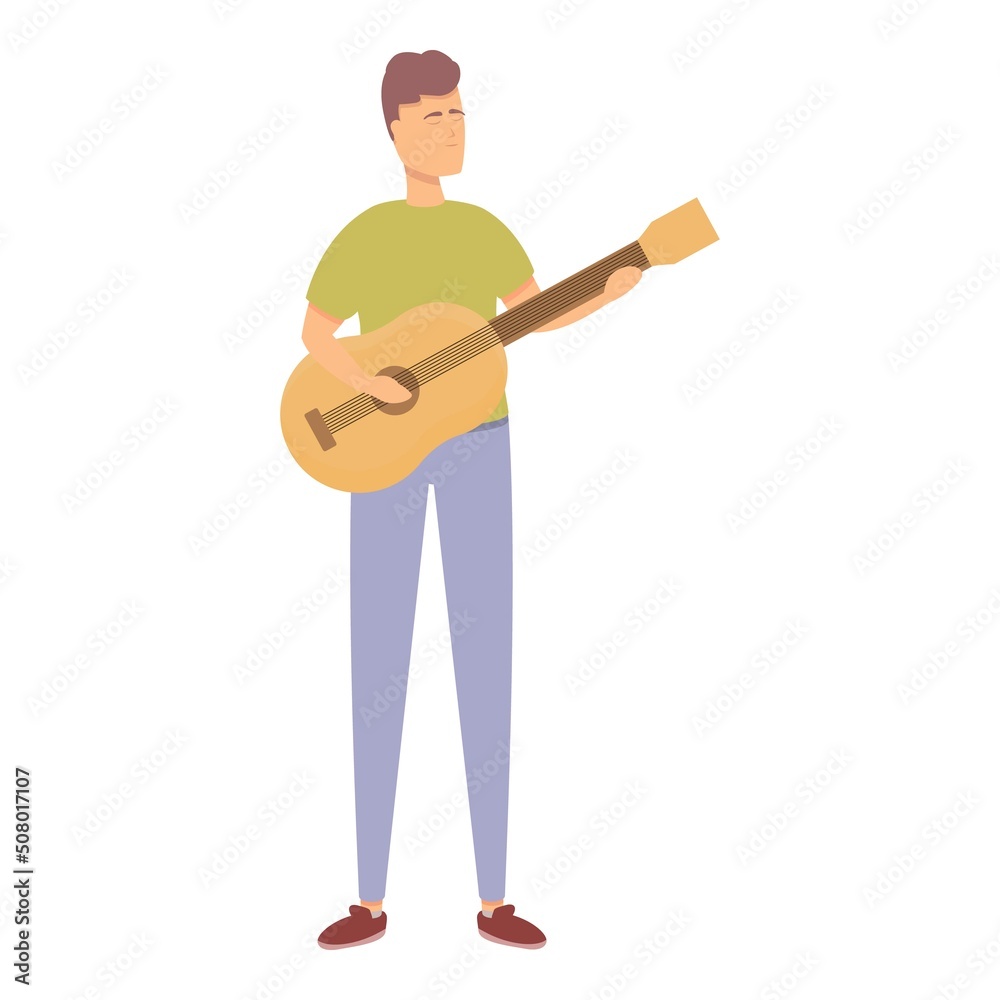 Play guitar stress reduction icon cartoon vector. Meditate skills. Body sound