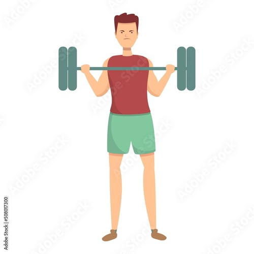 Gym barbell stress reduction icon cartoon vector. Hypertesion lifestyle. Body skills