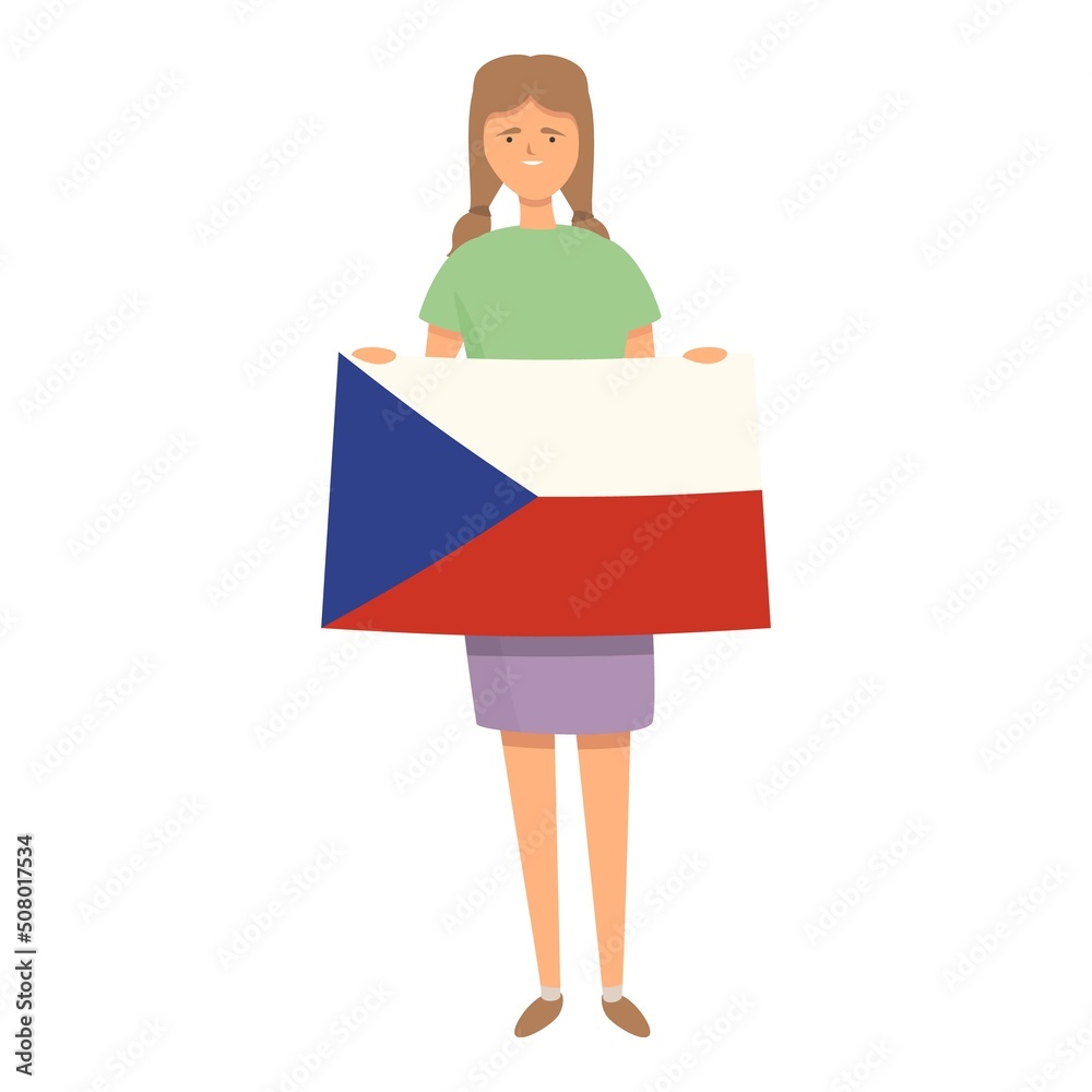 Girl with Czech flag icon cartoon vector. Child girl. World kid Girl with Czech flag icon cartoon vector. Child girl. World kid