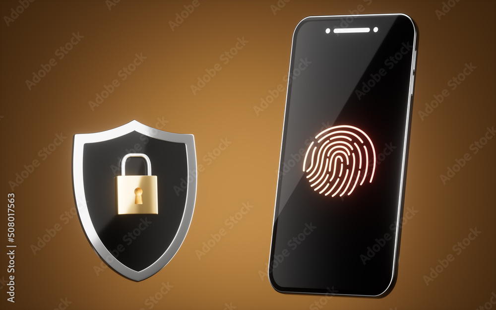 Mobile phone and shield with brown background, 3d rendering. Mobile phone and shield with brown background, 3d rendering.