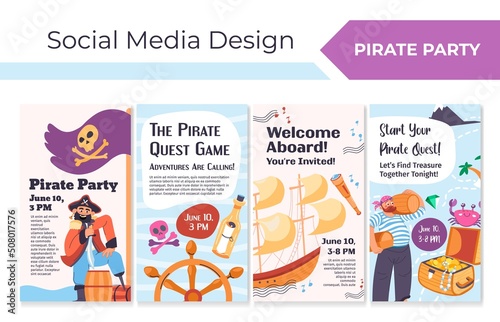 Pirate party advertising at stories banner set