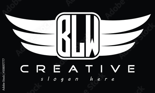 BLW three Letter Wings Flying Initial wing symbol minimalist creative flag logo design, Vector template