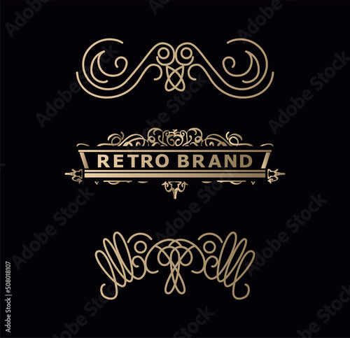 Vintage set decor elements for wedding cards, decorating valentines, vector framing title of different printed products. Vintage patterns, frames and weaves on a white background. Exclusive brown icon