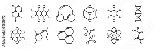 Molecule model line icon set. DNA icon.