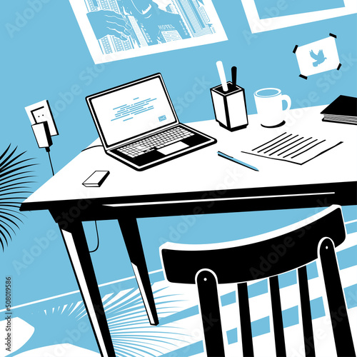 Vector Illustration Interior Room with Computer