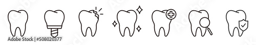 Tooth line icon set. Dental clinic logo. Clean teeth. Vector EPS 10 photo