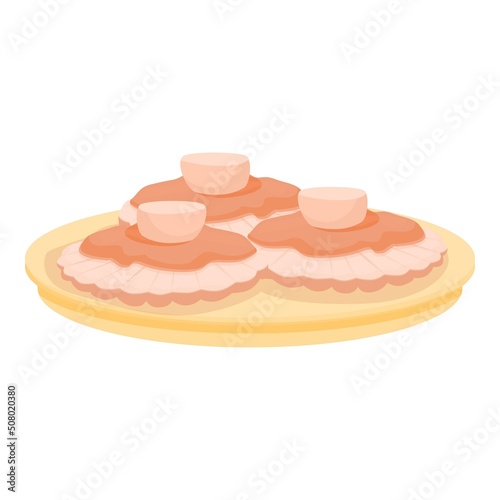 Seafood shell icon cartoon vector. Spanish food. Restaurant dish