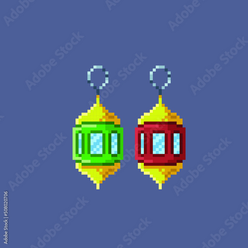 arabic lantern with different color in pixel art style © Pixeleart