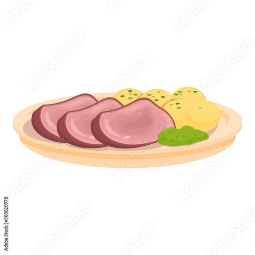 Cutted meat icon cartoon vector. Australian food. Dish menu