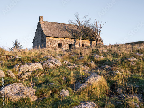 Vieux buron abandonné sur le haut d'une colline dans l'Aubrac en Lozère - France photo