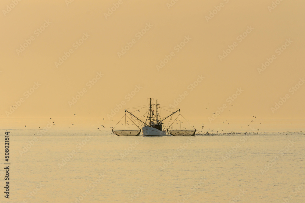 Fishing trawler in the North Sea, Buesum, Schleswig-Holstein, Germany