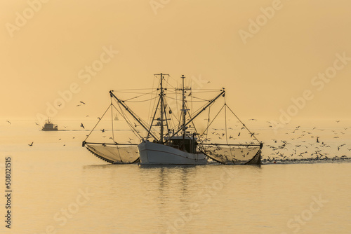 Fishing trawler in the North Sea, Buesum, Schleswig-Holstein, Germany