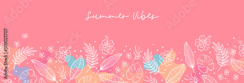 Cute hand drawn botanical seamless pattern, doodle exotic leaves, great for summer textiles, banners, wallpaper, wrapping - vector