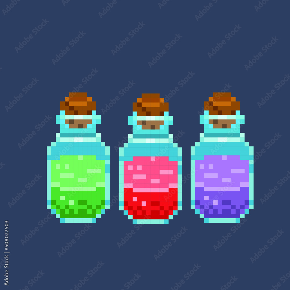 potion set with different color in pixel art style