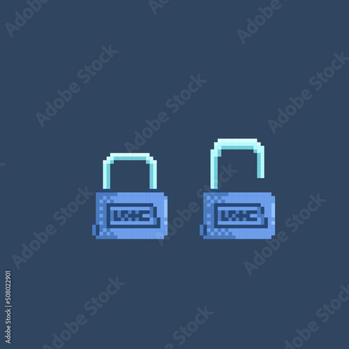 lock and unlock padlock in pixel art style