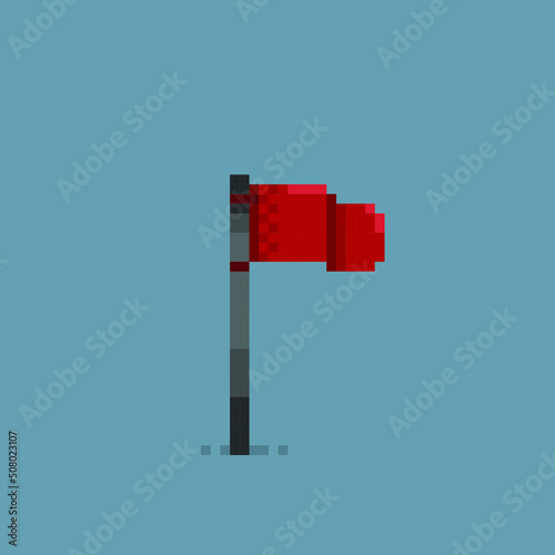 red flag with pole in pixel art style
