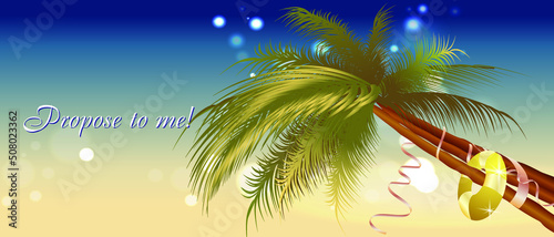 Travel banner template. Alternative declaration of love with palm trees and stars