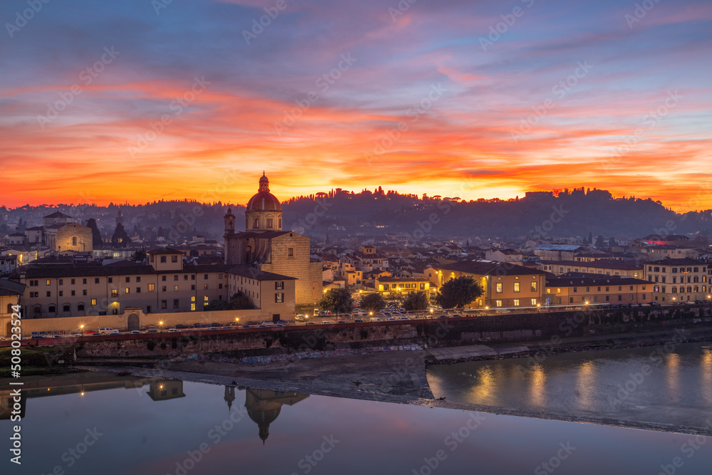 Florence, Italy on the Arno River at Dusk