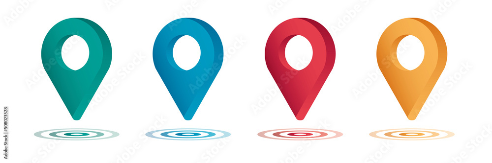Set color maping pin location 3d vector icons