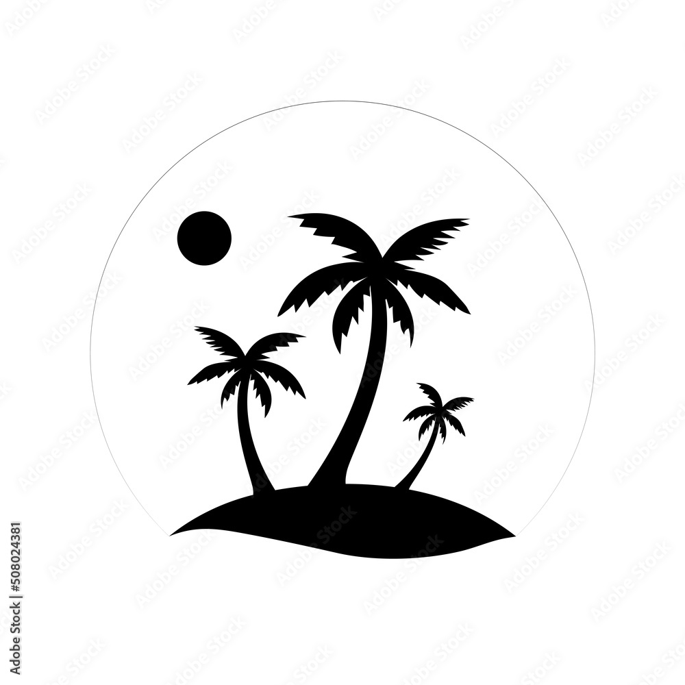 The silhouette of three palm trees. The theme of the sea and vacation.